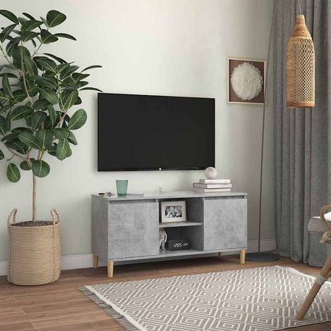 vidaXL Mueble de TV patas madera maciza gris hormigón 103,5x35x50 cm (1/5)