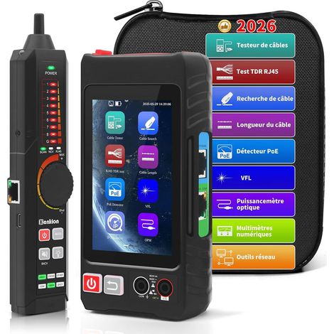 Tester professionale per cavi di rete RJ45 con schermo IPS da 4", tester Ethernet ricaricabile, strumenti di rete, rilevamento POE++, multimetro digitale, VFL, OPM, misuratore di lunghezza del cavo, R (1/5)
