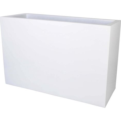 Jardinière rectangulaire Chicago à roulettes, en bois composite blanc éclatant - PANGIVO