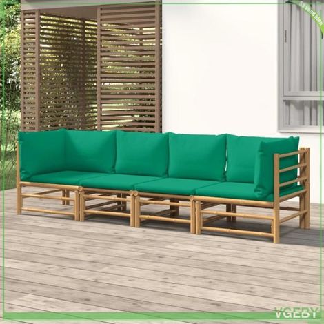 Salon de jardin - FAFEICY - 3155152 - Bambou finition huile - Modulable 4 pcs - Coussins vert bambou (1/5)