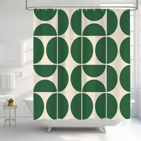 Rideau de Douche Vert 120 x 280 cm, Rideau de Bain bohème Moderne du Milieu du siècle, Style rétro géométrique, en Tissu imperméable avec Crochets (1/5)
