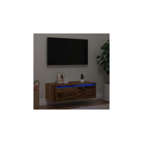 Meuble TV avec lumières LED vieux bois 75x35,5x25 (1/5)