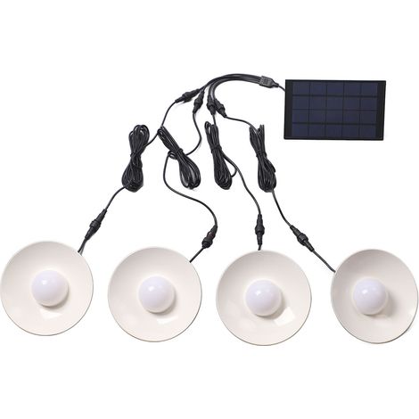 Suspension solaire à 4 têtes, étanche IP65, blanc chaud, avec télécommande pour abri de jardin ou terrasse. (1/5)