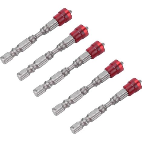 FTVOGUE 5pcs S2 en Acier Magnétique Croix de Tête PH2 Bit de Tournevis à Piste avec Tige Hexagonale 1/4 Pouces pour Vis de Cloisons Sèches Perceuses de Puissance Forets sans Fil (rouge). (1/5)