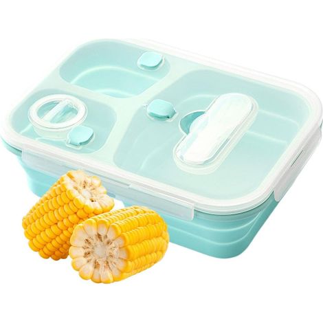 Stück Silikonbox für Studenten, tragbare Salatbox, kompakter Lunchbehälter, Silikon-Lebensmittelaufbewahrungsbox, Lunchbehälter für Erwachsene, Silikon-Lunchbox für Studenten, Lunchbehälter mit Fächer (1/5)
