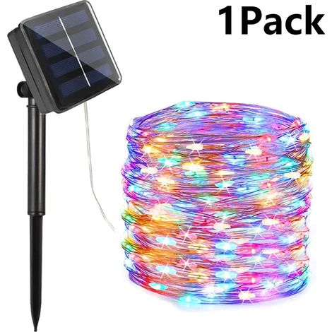 Guirlande lumineuse solaire LED féérique (22 m, 200 LED, multicolore, lot de 4) - Étanche - Décoration pour Noël, fêtes et jardin (1/5)
