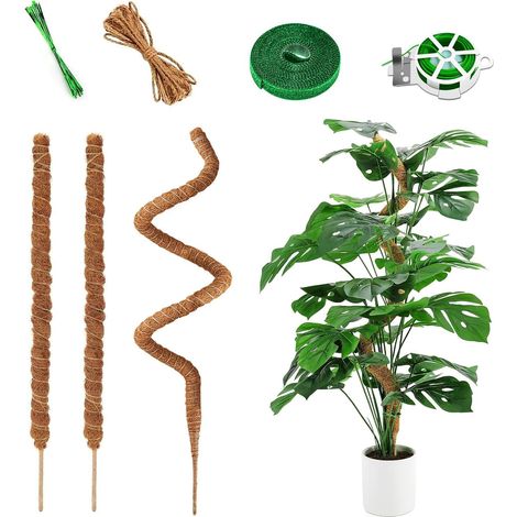 Tuteur Plante Support Grimpante - 120cm+60cm Kit 3 Pièces Tuteur Coco Fibre Mousse Flexible avec Corde Jute Attaches pour Monstera Pothos Intérieur Extérieur (1/5)