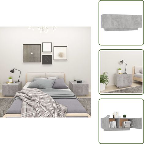 Table de chevet gris béton 100x35x40 cm bois d'ingénierie - Table De Chevet - Meuble De Chambre - Armoire Latérale - Rangement Nuit - Table De Nuit (1/5)
