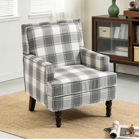 Sillón vintage 69 x 69 x 89 cm en tejido de lino gris y blanco OKMYHOME (1/5)