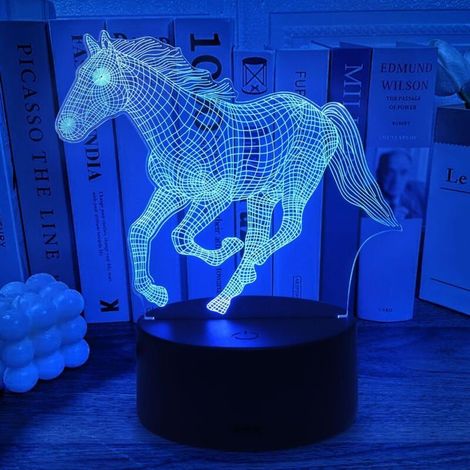 Lampe Cheval, Lampe 3D Cheval Veilleuse Enfant 16 Couleurs Graduables, Commandes Tactiles et Télécommandes, Rechargeable, Déco Chambre Enfant, Cadeau Anniversaire Chevals Fille pour 6 7 8 9 10 11ans [ (1/4)