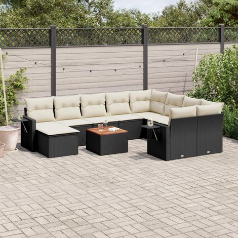 vidaXL Salon de jardin 11 pcs avec coussins noir résine tressée (1/3)