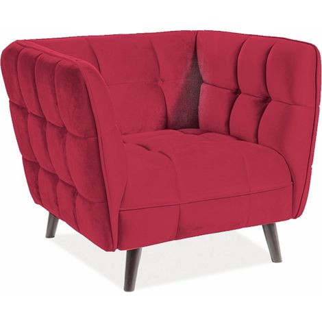 Fauteuil design carré velours bordeaux capitonné Compi (1/4)