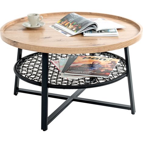 Table basse ronde 45x75 cm bois et acier - KAEL
