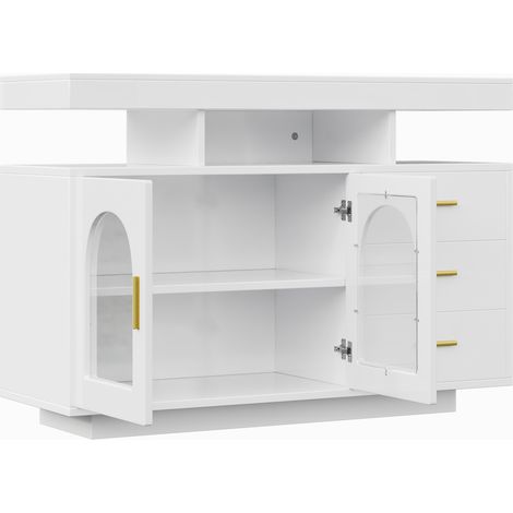 Buffet moderne blanc laqué 120 cm avec éclairage LED contrôlé par application pour salon et cuisine (1/5)