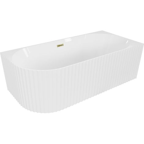 Mexen Gia bañera exenta de esquina ranurada derecha 170 x 80 cm, blanco brillo, rebosadero dorado - 52701708000P-50 (1/3)