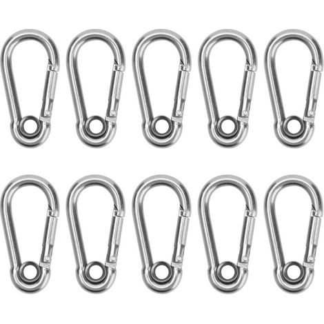 10 Pièces Mousquetons en Acier Inoxydable Sécurisés avec Ressort - Crochets de Connexion M6 (6mm) pour Corde et Équipement (1/5)