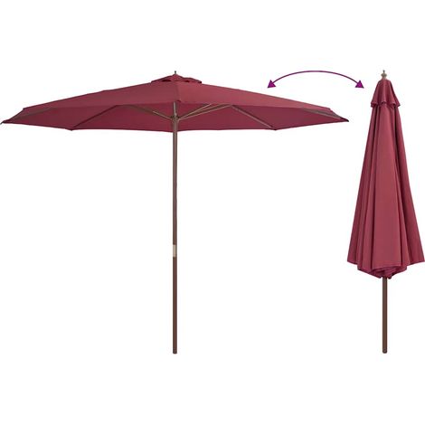 Parasol avec mât, Parasol pour Balcon Jardin Plage Terrasse, en bois 350 cm Bordeaux OIB9150E (1/4)
