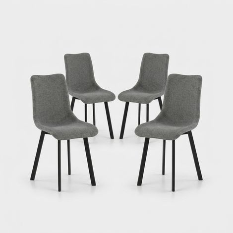 Set de 4 sillas tapizadas de diseño moderno en tela easy-clean Grace - Gris Oscuro