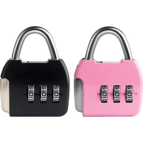 Mini candado de combinación de 2 piezas – 3 dígitos, para maleta, mochila, agenda (negro + rosa) (1/5)