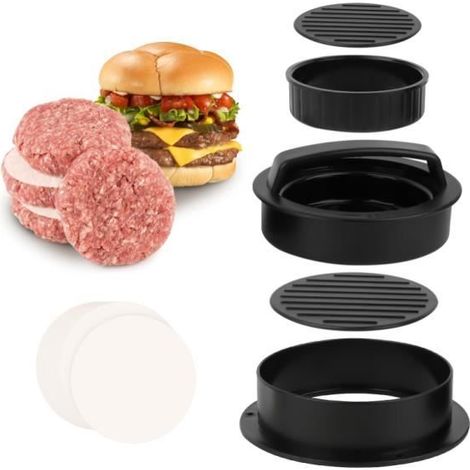 Presse à Hamburger 3 en 1, Antiadhésive Presse à Burger, Burger Press, Moule Steak Haché pour Hamburgers avec 100 Papiers (1/4)