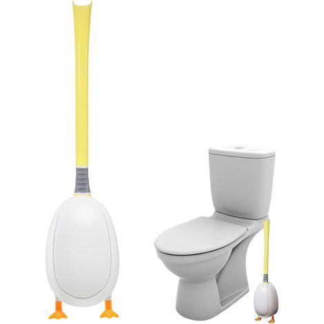 Jaune Ensemble Brosse de Toilette et Support, Brosse de Toilette Murale en Forme de Canard en Silicone sans perçage (1/5)