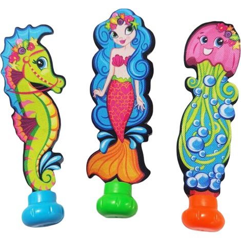 3 pièces Jouets de Piscine Enfant,Jouets de Plongée Seahorse Mermaid Calmar,Jeu Piscine Enfant Extérieur L'été,pour Divertissements Entrainement Sous - Marin Plongée Natation Garçon Fille 7-12 Ans (1/4)