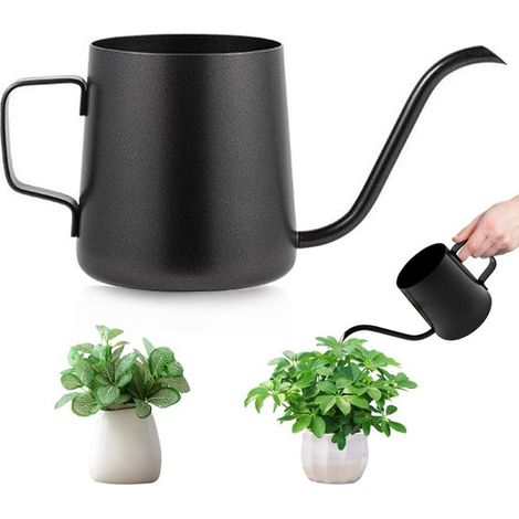 Arrosoir design pour plantes d'intérieur 250 ml en acier inoxydable, long bec précis, arrosoir noir pour plantes grasses, bonsaïs et fleurs, intérieur et extérieur (1/5)