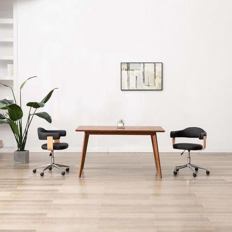 Chaise pivotante de bureau Fauteuil de Bureau Siège Ergonomique Noir Bois courbé et similicuir BZRNR882673 (1/5)