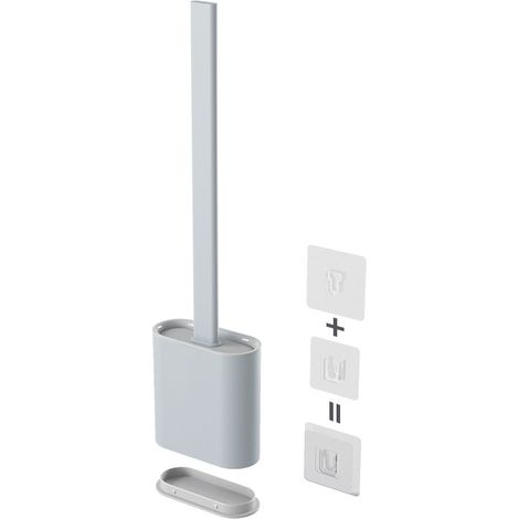 Loo Brush Toilet Brush Set, Compact Household Toilet Cleaning Tool, TPR Bristles Deep Cleaning Will not Harm the Toilet Surface (long Handle)With Base ( Color : Grey ) (1/5)