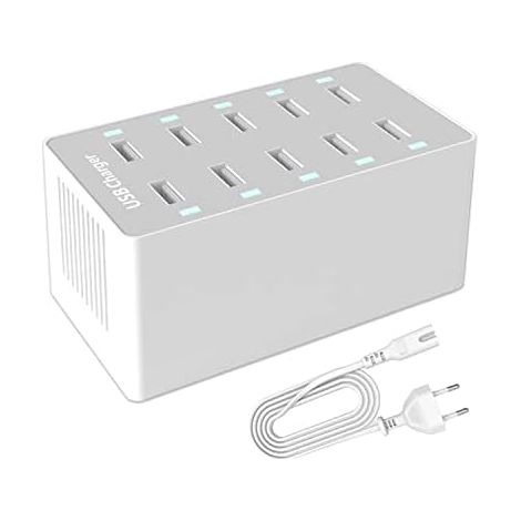 Station de Charge USB, hub Chargeur USB de 50 W à 10 Ports, Chargeur USB multiport avec Smart Detect, Compatible avec iPhone, Galaxy, Tablette iPad et Autres appareils de Charge USB (1/4)