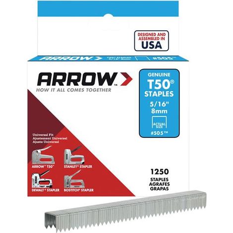 ARROW T50/T55 Galvanised 0.050 Wire Staples 8mm (5/16in) Pack of 1250 Model A50524
