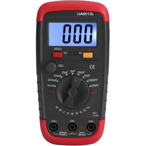 Medidor de capacitancia profesional, comprobador digital de condensadores de 0,1 pF a 20000 uF con retroiluminación LCD y funda protectora. Máx. 1999