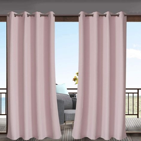 Rideaux d'extérieur résistants aux intempéries - aspect lin - filtration douce de la lumière et protection UV - lot de 2 - pour terrasse et gazebo, beige (1/5)