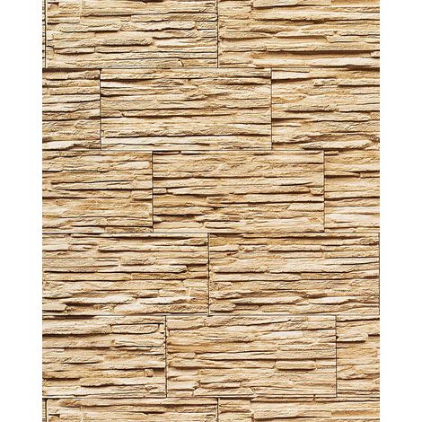 Papel pintado súperlavable con relieve aspecto piedra EDEM 1003-31 natural tipo mampuesto beige arena marrón claro (1/2)