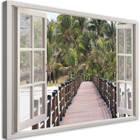 Tableau déco Fenêtre Nature tropicale palmiers 90x60 (1/5)