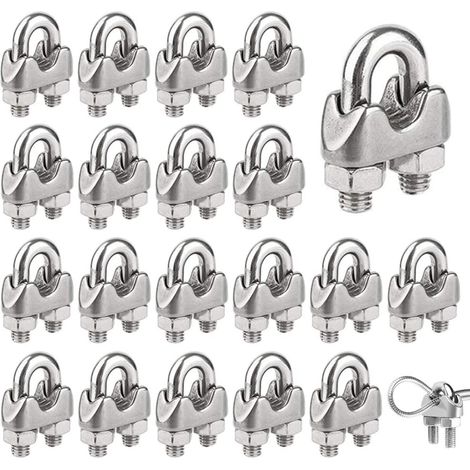 20 Pièces Serre Cable Acier M3 Serre Cable Inox 304 U Boulon Clip de Câble Métalliques pour Câble Métallique en Acier de 3 mm Corde. (1/4)