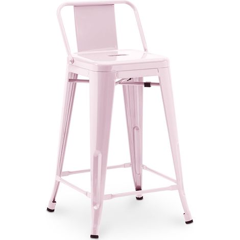 Bar Stool with Backrest - Industrial Design - 60cm - New Edition - Stylix Pastel pink
