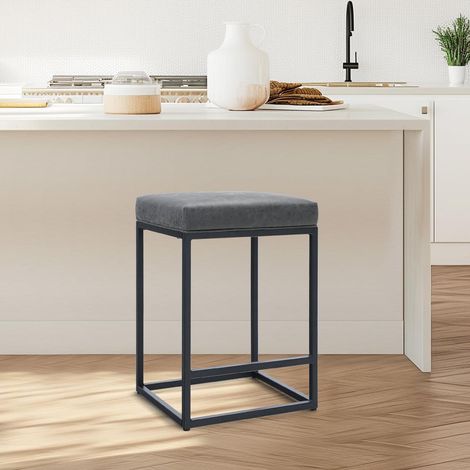 Tabouret de bar en similicuir gris avec repose-pieds, hauteur comptoir, 1 pièce (1/5)