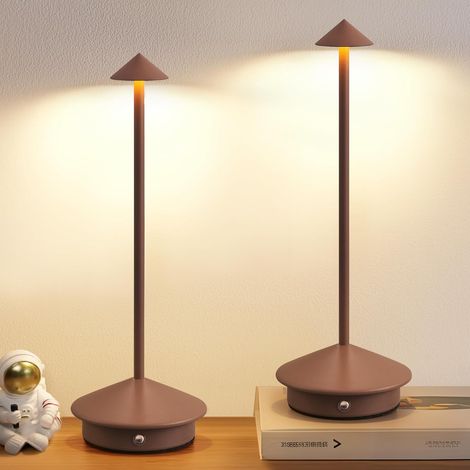 Lot de 2 lampes de bureau LED alimentées par USB-C, 1800 mAh, étanches IP54, portables, à 3 couleurs à dégradé continu, couleur sable brun. (1/5)