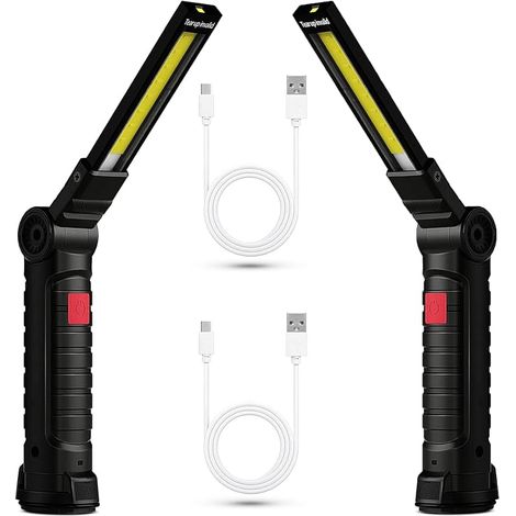 2x Luz de trabajo LED recargable, luz de trabajo COB magnética, linterna USB potente con 5 modos, luz de inspección de automóviles, luz de camping de 360° con base magnética, taller/garaje/emergencia (1/5)