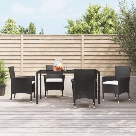Garden Chairs with Cushions 4 pcs Black Poly Rattan (UK/IE/FI/NO only) vidaXL