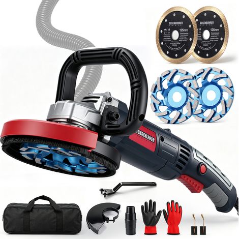 2100W Meuleuse à Béton Électrique 2kg Vitesse Variable 3000-9000 rpm 2 Disque Ø125mm Ponceuse pour Béton Progressif Aspiration Poussière Livrée avec Ponçage Diamantés pour Béton Marbre Carrelage Mur o (1/5)