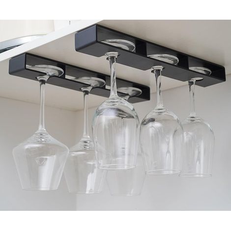 Dos soportes para copas de vino, soporte de plástico para copas de vino con tallo, organizador de copas de vino para la cocina (negro) (1/4)