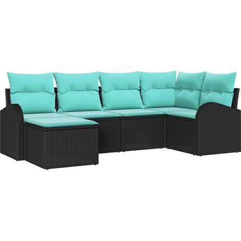 Sofa Set with Cushion 6 pcs Black and Turquoise Poly Rattan vidaXL (1/5)