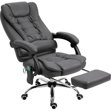 Silla de oficina ergonómica con masaje y calor, 6 puntos, reposapiés, gris oscuro, poliéster, HOMVRA (1/5)