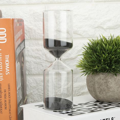 Sablier cylindrique de 30 minutes en verre, décoration pour la maison, cadeau d'anniversaire, noir (1/5)