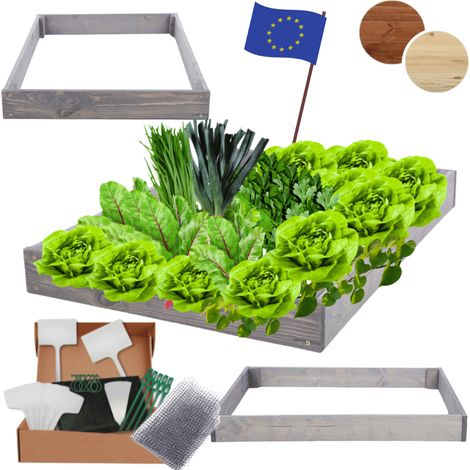 MODO24 ZP09 Carré potager surélevé en escalier modulable, bois de pin, herbes/légumes, jardin/terrasse/balcon, 9x60x100 cm, gris