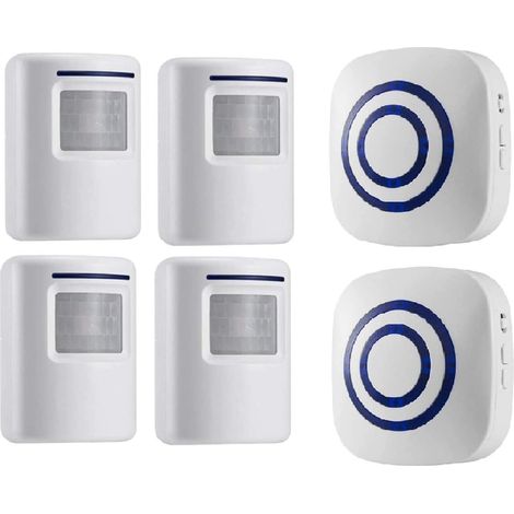 Détecteur De Mouvement Alarme, Sirène Détecteurs De Mouvement Infrarouge-Sensor Alarme Sans Fil Pir Set Détecteur De Mouvement Détecteur Infrarouge 38 Sonneries（4 Sensors + 2 Receivers) (1/5)