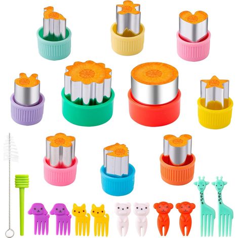 22-Piece Children's Fruit and Vegetable Cutters, Stainless Steel Mini Animal Cookie Cutters with 10 Fruit Forks, Stainless Steel Biscuit Mould (1/5)