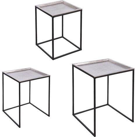 Table Passion - Set de 3 tables carrées plateaux amovibles argent
